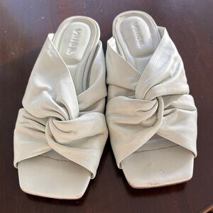 Vince Knotted Leather Slide Mules - Light Mint